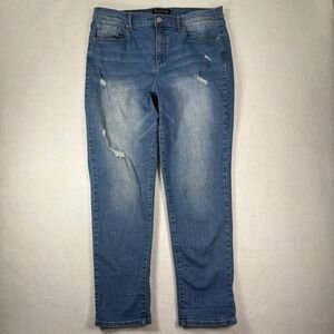 Nanette Lepore Belle Jeans 12 High Rise Slim Straight Distressed Denim
